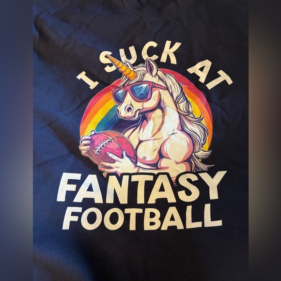 New fantasy football , Funny Graphic unicorn long sleeve sweatshirt XL - Picture 3 of 6